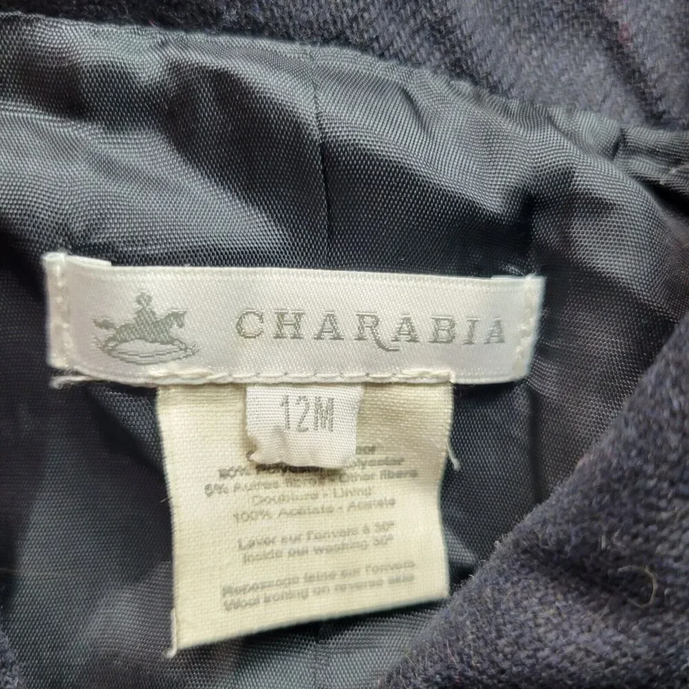 Charabia Navy Baby Boy Blazer 12M Wool Blend Two-Button Front With Decorative...